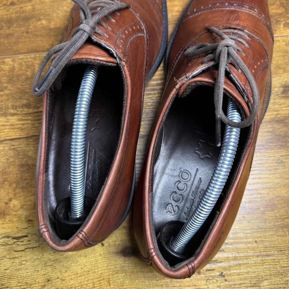 ECCO Helsinki Cognac Leather Brogue Oxford Dress Shoes‎ Mens EU 42 US 8-8.5